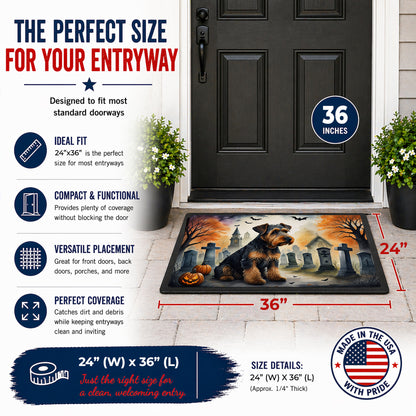 Caroline's Treasures DAC2004JMAT Airedale Terrier Spooky Halloween Indoor or Outdoor Mat 24x36 Front Door Mat Indoor Outdoor Rugs for Entryway, Non Slip Washable Low Pile, 24H X 36W