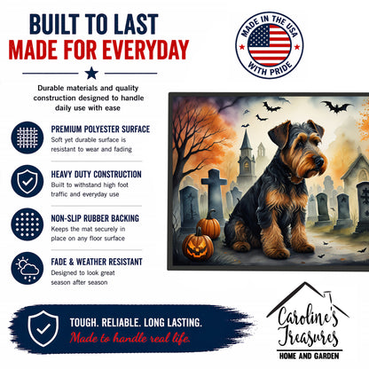 Caroline's Treasures DAC2004MAT Airedale Terrier Spooky Halloween Doormat 18x27 Front Door Mat Indoor Outdoor Rugs for Entryway, Non Slip Washable Low Pile, 18H X 27W