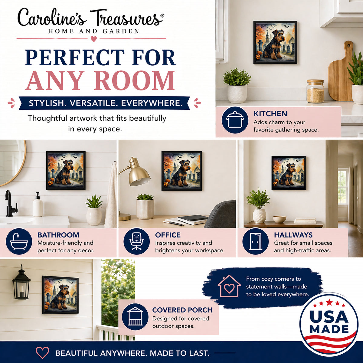 Caroline's Treasures Airedale Terrier Dogs Framed Metal Wall Art 8x8 In