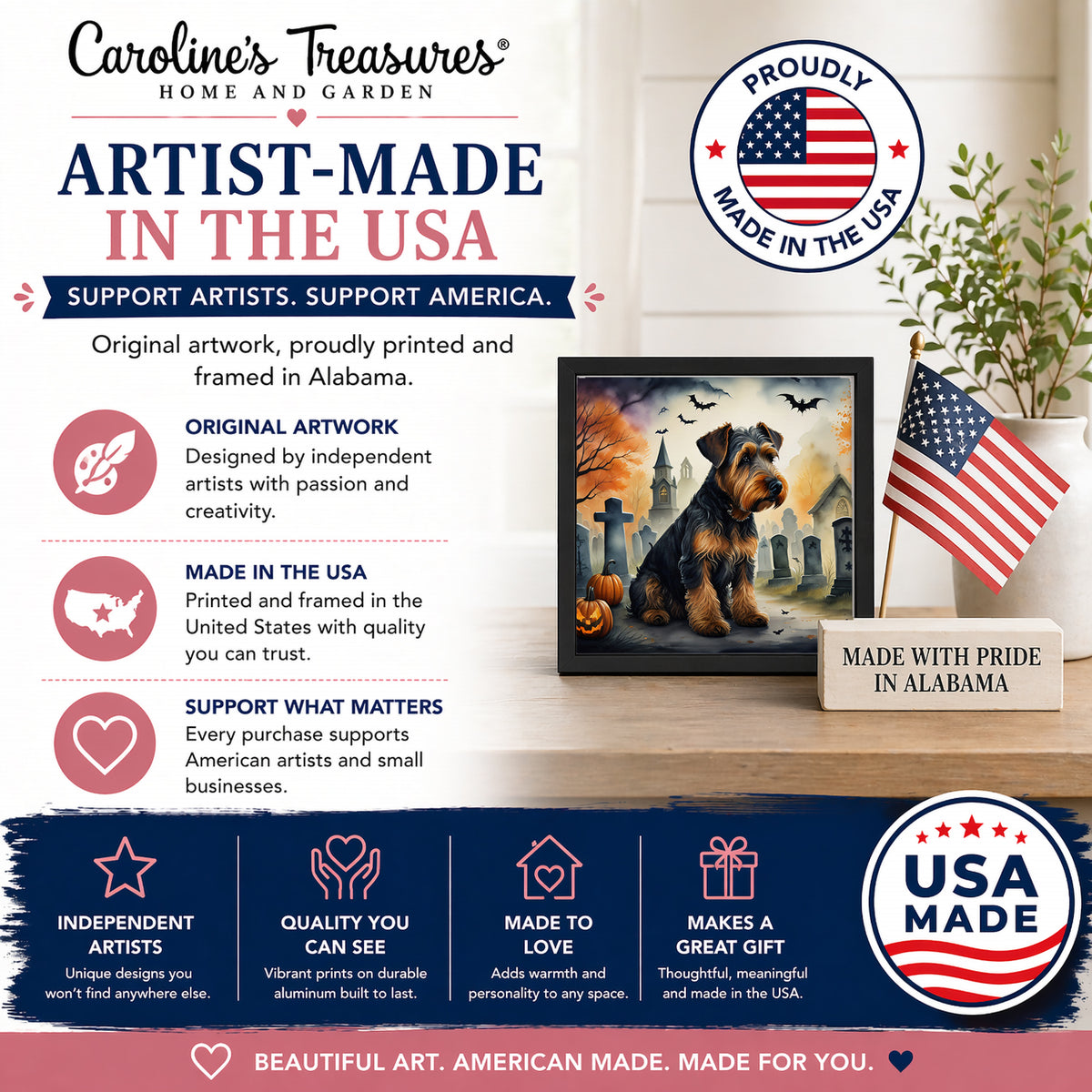 Caroline's Treasures Airedale Terrier Dogs Framed Metal Wall Art 8x8 In