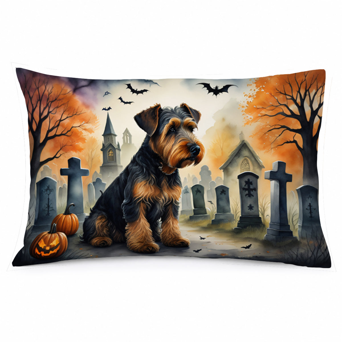Caroline's Treasures DAC2004PILLOWCASE Airedale Terrier Spooky Halloween Fabric Standard Pillowcase Lightweight Super Soft Easy Care Decorative Artwork Pillowcase, Standard