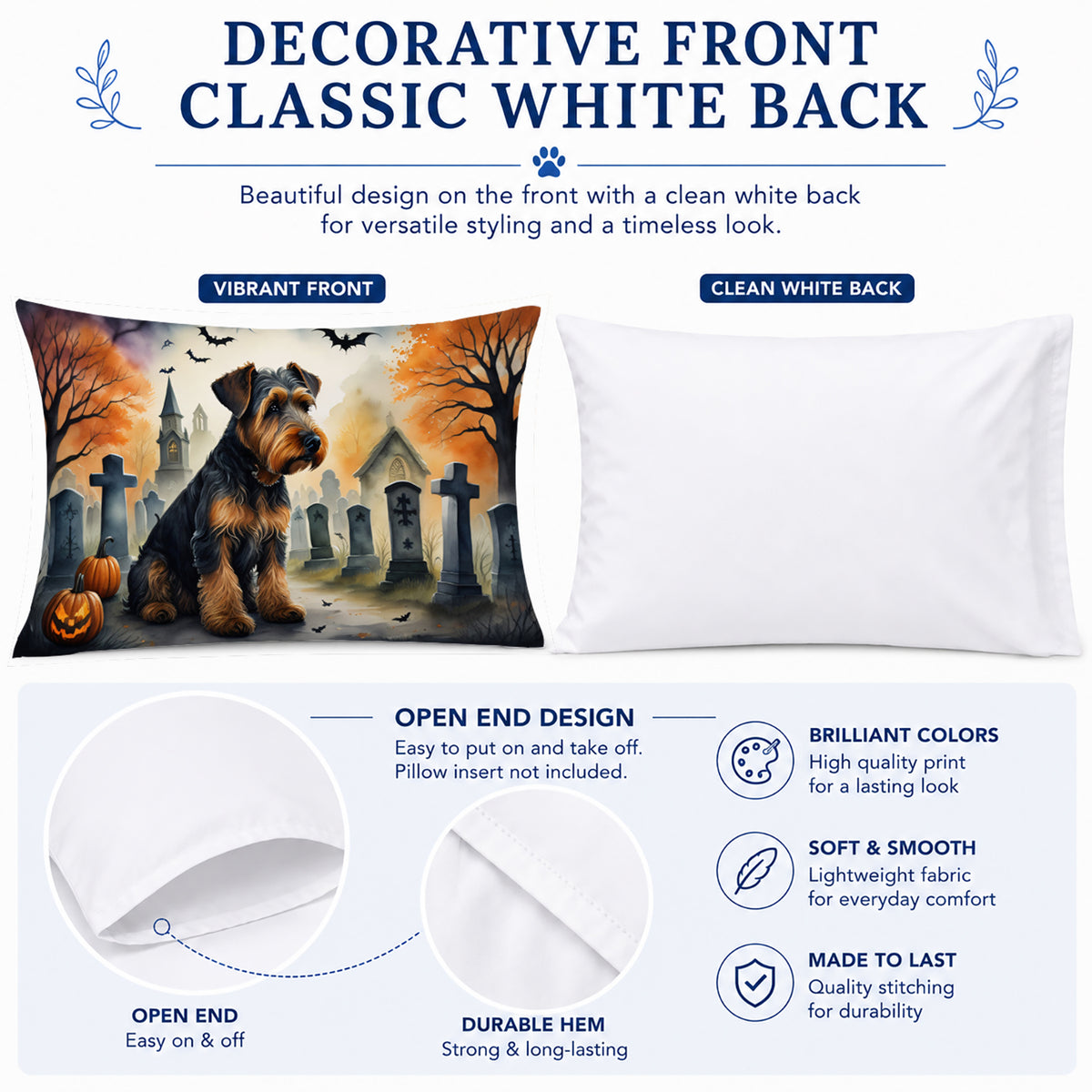 Caroline's Treasures DAC2004PILLOWCASE Airedale Terrier Spooky Halloween Fabric Standard Pillowcase Lightweight Super Soft Easy Care Decorative Artwork Pillowcase, Standard