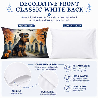 Caroline's Treasures DAC2004PILLOWCASE Airedale Terrier Spooky Halloween Fabric Standard Pillowcase Lightweight Super Soft Easy Care Decorative Artwork Pillowcase, Standard