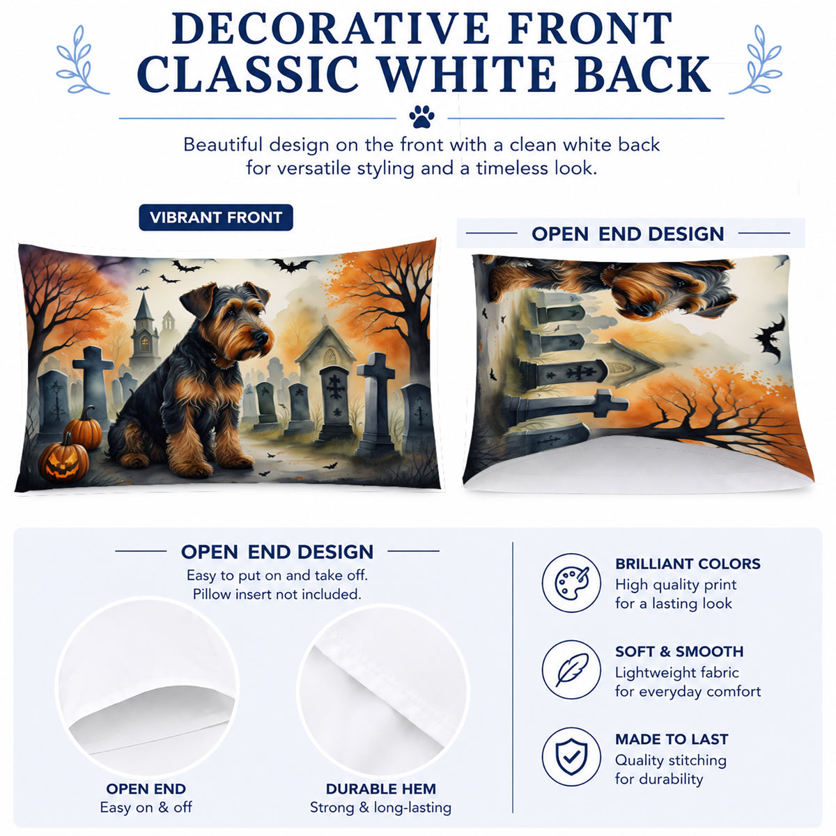Caroline's Treasures DAC2004PILLOWCASE Airedale Terrier Spooky Halloween Fabric Standard Pillowcase Lightweight Super Soft Easy Care Decorative Artwork Pillowcase, Standard