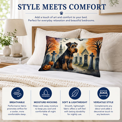 Caroline's Treasures DAC2004PILLOWCASE Airedale Terrier Spooky Halloween Fabric Standard Pillowcase Lightweight Super Soft Easy Care Decorative Artwork Pillowcase, Standard