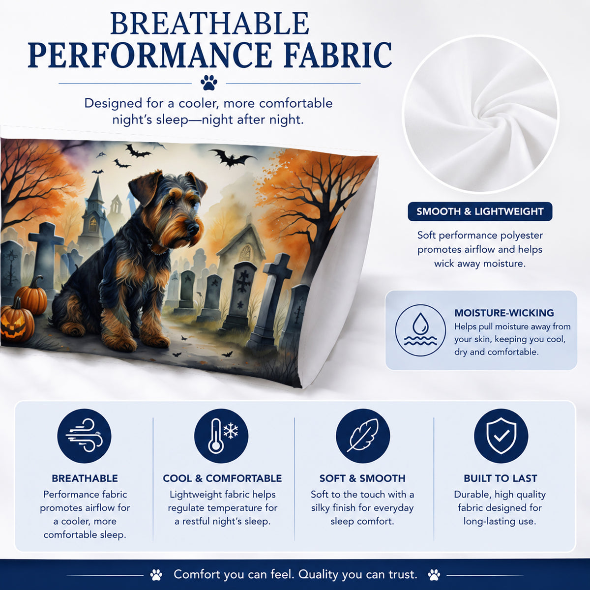 Caroline's Treasures DAC2004PILLOWCASE Airedale Terrier Spooky Halloween Fabric Standard Pillowcase Lightweight Super Soft Easy Care Decorative Artwork Pillowcase, Standard