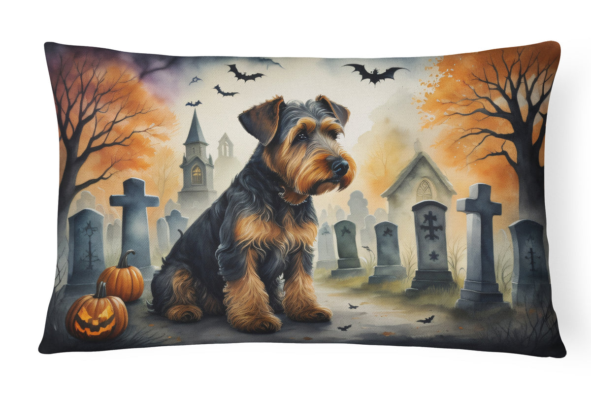 Caroline's Treasures DAC2004PW1216 Airedale Terrier Spooky Halloween Fabric Decorative Pillow Machine Washable, Indoor Outdoor Decorative Pillow for Couch, Bed or Patio, 12HX16W