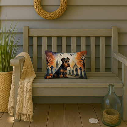 Caroline's Treasures DAC2004PW1216 Airedale Terrier Spooky Halloween Fabric Decorative Pillow Machine Washable, Indoor Outdoor Decorative Pillow for Couch, Bed or Patio, 12HX16W