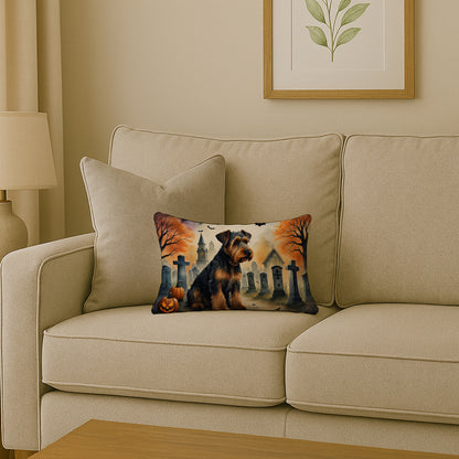 Caroline's Treasures DAC2004PW1216 Airedale Terrier Spooky Halloween Fabric Decorative Pillow Machine Washable, Indoor Outdoor Decorative Pillow for Couch, Bed or Patio, 12HX16W