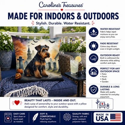 Caroline's Treasures DAC2004PW1818 Airedale Terrier Spooky Halloween Fabric Decorative Pillow Machine Washable, Indoor Outdoor Decorative Pillow for Couch, Bed or Patio, 18Hx18W