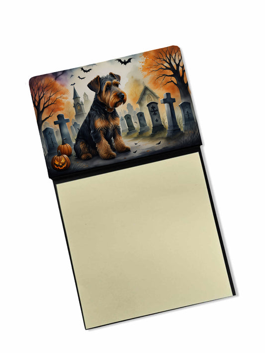 Caroline's Treasures Airedale Terrier Spooky Halloween Sticky Note Holder Refillable Dispenser Self-Sticky Note Pads, Memo Pads Blank Desk Accessories