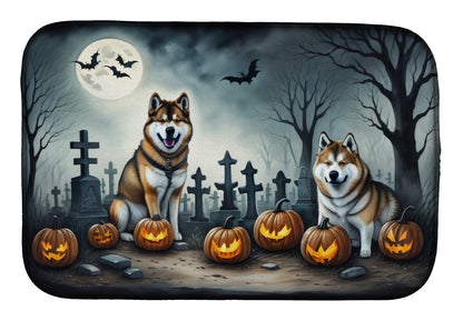Caroline's Treasures DAC2005DDM Akita Spooky Halloween Dish Drying Mat Absorbent Dish Drying Mat Pad for Kitchen Counter Dish Drainer Mat for Countertop, 14 x 21, Multicolor