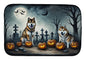 Caroline's Treasures DAC2005DDM Akita Spooky Halloween Dish Drying Mat Absorbent Dish Drying Mat Pad for Kitchen Counter Dish Drainer Mat for Countertop, 14 x 21, Multicolor