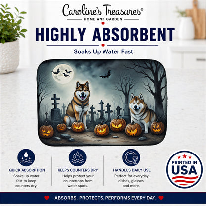 Caroline's Treasures DAC2005DDM Akita Spooky Halloween Dish Drying Mat Absorbent Dish Drying Mat Pad for Kitchen Counter Dish Drainer Mat for Countertop, 14 x 21, Multicolor