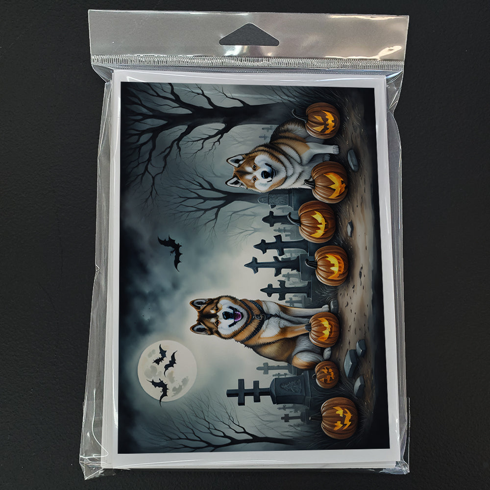 Caroline's Treasures DAC2005GCA7P Akita Spooky Halloween Greeting Cards and Envelopes Pack of 8 Blank Cards with Envelopes Whimsical A7 Size 5x7 Blank Greeting Cards