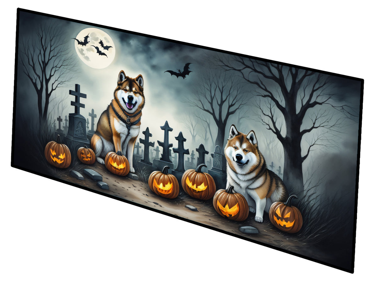 Caroline's Treasures Akita Spooky Halloween Runner Mat 28x58 Front Door Mat Indoor Outdoor Rugs for Entryway Hallway Foyer Non Slip Washable Wide Doormat