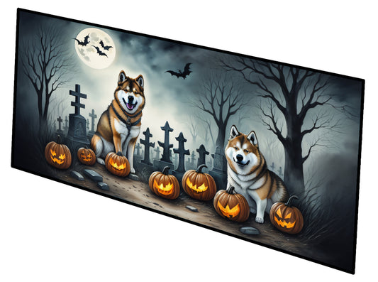 Caroline's Treasures Akita Spooky Halloween Runner Mat 28x58 Front Door Mat Indoor Outdoor Rugs for Entryway Hallway Foyer Non Slip Washable Wide Doormat