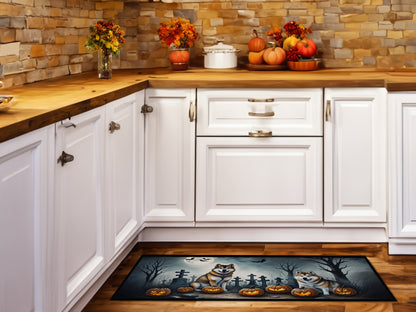 Caroline's Treasures Akita Spooky Halloween Runner Mat 28x58 Front Door Mat Indoor Outdoor Rugs for Entryway Hallway Foyer Non Slip Washable Wide Doormat