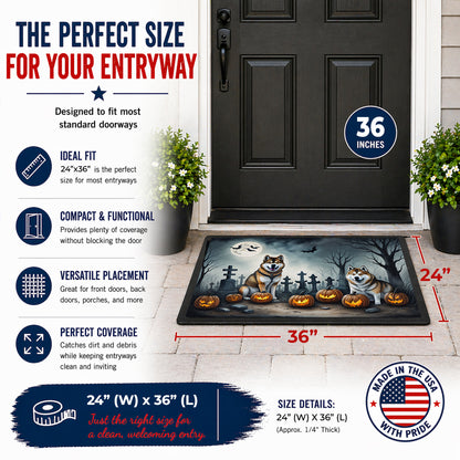 Caroline's Treasures DAC2005JMAT Akita Spooky Halloween Indoor or Outdoor Mat 24x36 Front Door Mat Indoor Outdoor Rugs for Entryway, Non Slip Washable Low Pile, 24H X 36W