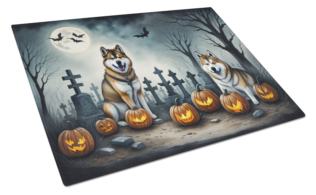 Caroline's Treasures DAC2005LCB Akita Spooky Halloween Glass Cutting Board Large Decorative Tempered Glass Kitchen Cutting and Serving Board Large Size Chopping Board