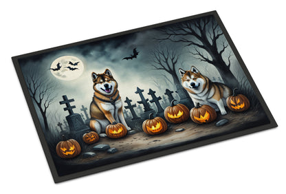 Caroline's Treasures DAC2005MAT Akita Spooky Halloween Doormat 18x27 Front Door Mat Indoor Outdoor Rugs for Entryway, Non Slip Washable Low Pile, 18H X 27W