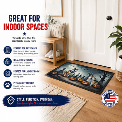 Caroline's Treasures DAC2005MAT Akita Spooky Halloween Doormat 18x27 Front Door Mat Indoor Outdoor Rugs for Entryway, Non Slip Washable Low Pile, 18H X 27W