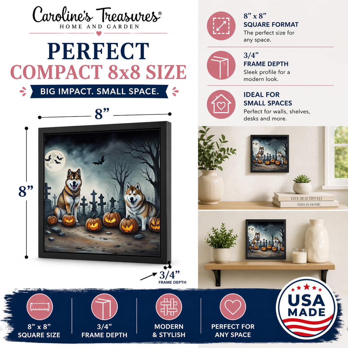 Caroline's Treasures Akita Dogs Framed Metal Wall Art 8 x 8 Inch