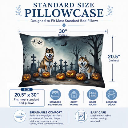 Caroline's Treasures DAC2005PILLOWCASE Akita Spooky Halloween Fabric Standard Pillowcase Lightweight Super Soft Easy Care Decorative Artwork Pillowcase, Standard