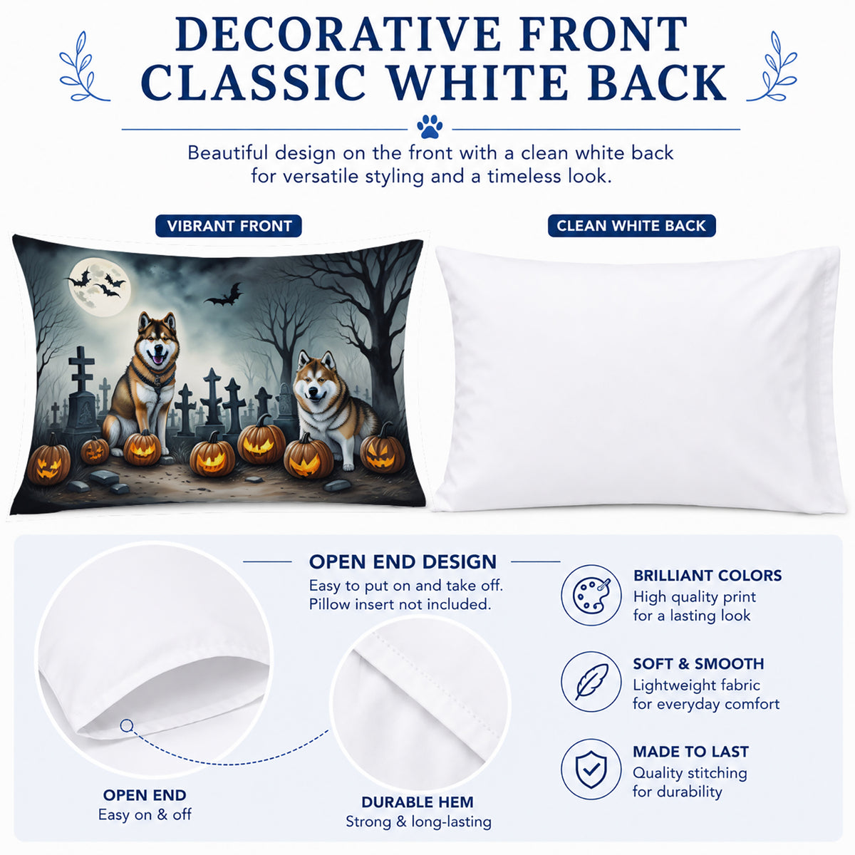 Caroline's Treasures DAC2005PILLOWCASE Akita Spooky Halloween Fabric Standard Pillowcase Lightweight Super Soft Easy Care Decorative Artwork Pillowcase, Standard