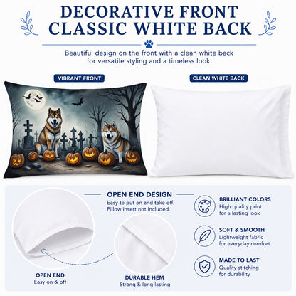 Caroline's Treasures DAC2005PILLOWCASE Akita Spooky Halloween Fabric Standard Pillowcase Lightweight Super Soft Easy Care Decorative Artwork Pillowcase, Standard