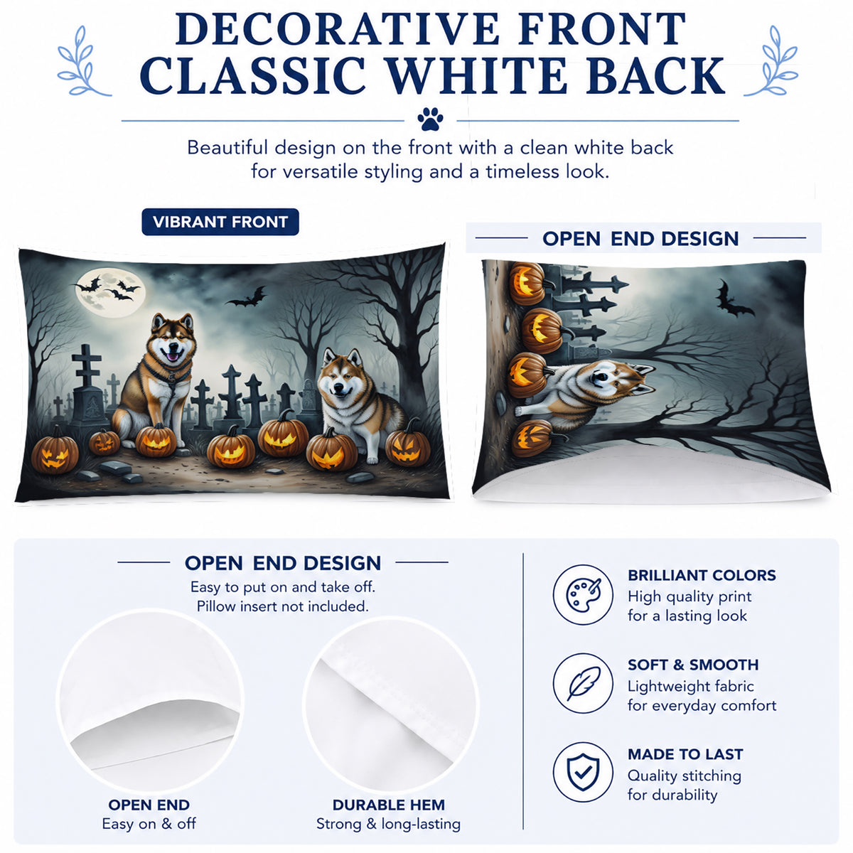 Caroline's Treasures DAC2005PILLOWCASE Akita Spooky Halloween Fabric Standard Pillowcase Lightweight Super Soft Easy Care Decorative Artwork Pillowcase, Standard