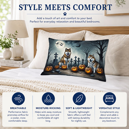 Caroline's Treasures DAC2005PILLOWCASE Akita Spooky Halloween Fabric Standard Pillowcase Lightweight Super Soft Easy Care Decorative Artwork Pillowcase, Standard