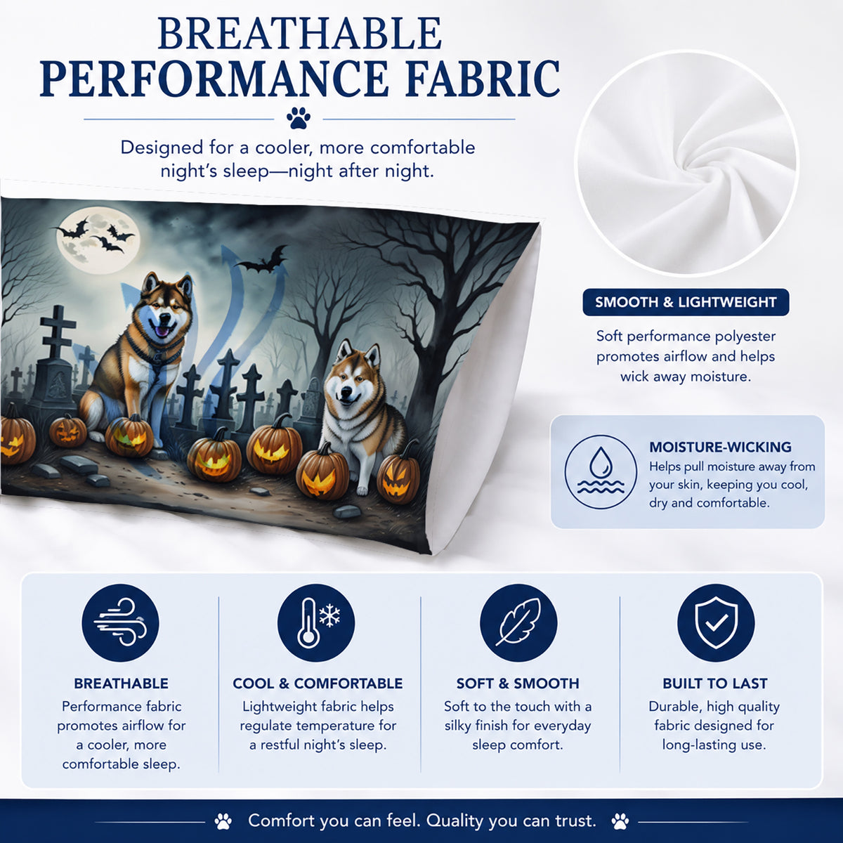 Caroline's Treasures DAC2005PILLOWCASE Akita Spooky Halloween Fabric Standard Pillowcase Lightweight Super Soft Easy Care Decorative Artwork Pillowcase, Standard