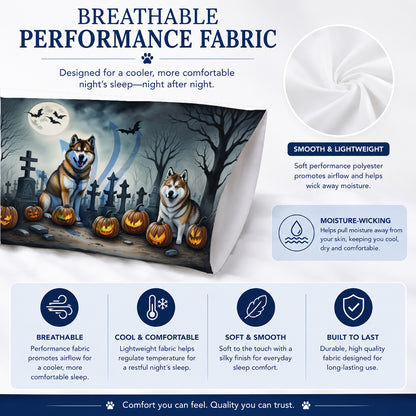 Caroline's Treasures DAC2005PILLOWCASE Akita Spooky Halloween Fabric Standard Pillowcase Lightweight Super Soft Easy Care Decorative Artwork Pillowcase, Standard