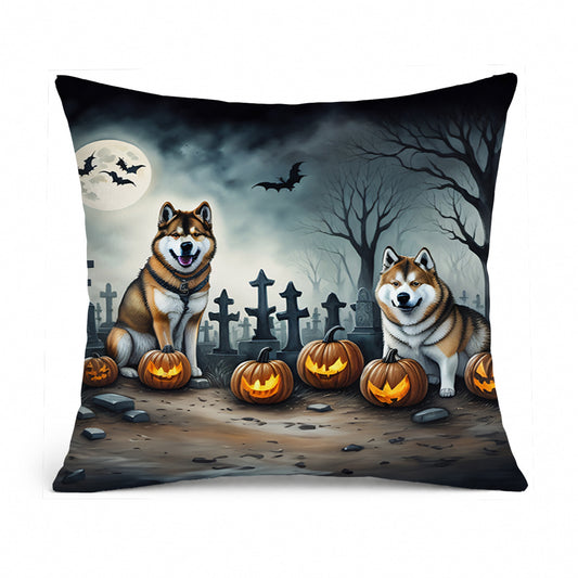 Caroline's Treasures DAC2005PW1818 Akita Spooky Halloween Fabric Decorative Pillow Machine Washable, Indoor Outdoor Decorative Pillow for Couch, Bed or Patio, 18Hx18W