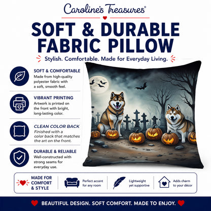 Caroline's Treasures DAC2005PW1818 Akita Spooky Halloween Fabric Decorative Pillow Machine Washable, Indoor Outdoor Decorative Pillow for Couch, Bed or Patio, 18Hx18W