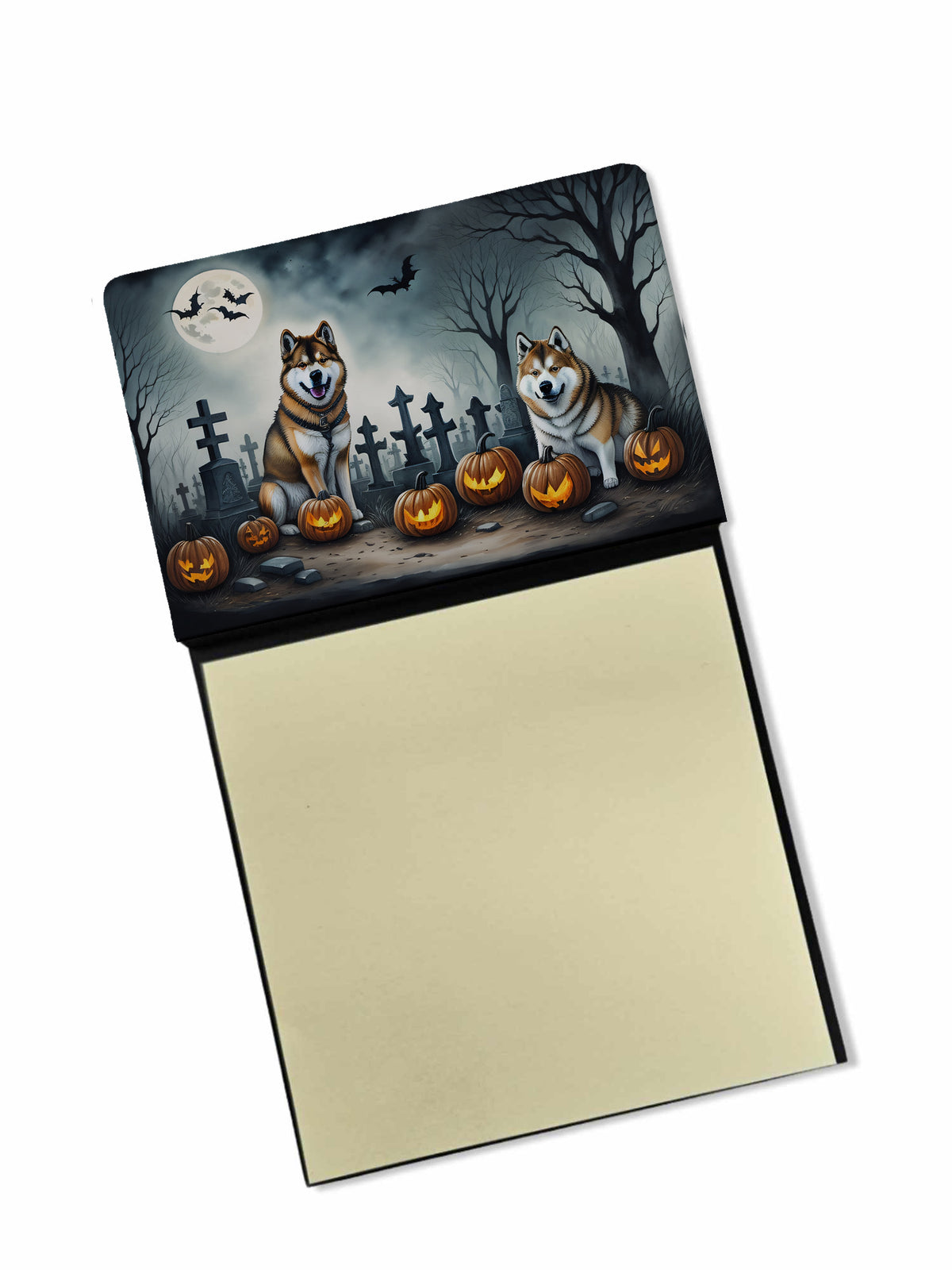 Caroline's Treasures Akita Spooky Halloween Sticky Note Holder Refillable Dispenser Self-Sticky Note Pads, Memo Pads Blank Desk Accessories