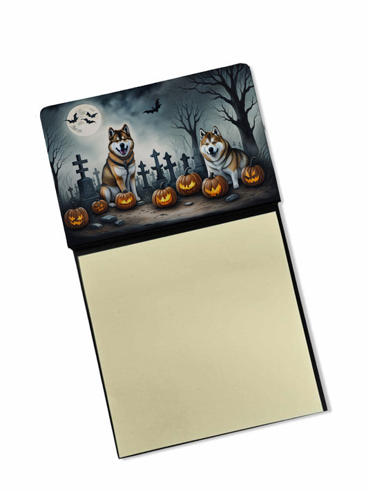 Caroline's Treasures Akita Spooky Halloween Sticky Note Holder Refillable Dispenser Self-Sticky Note Pads, Memo Pads Blank Desk Accessories