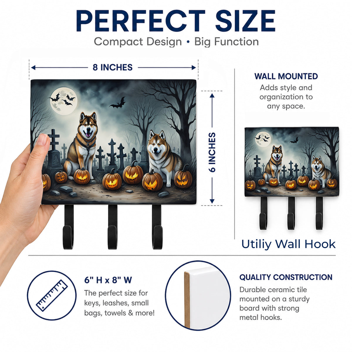 Caroline's Treasures Akita Dogs Halloween Ceramic Triple Wall Hook