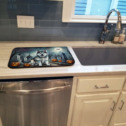 Caroline's Treasures DAC2006DDM Alaskan Malamute Spooky Halloween Dish Drying Mat Absorbent Dish Drying Mat Pad for Kitchen Counter Dish Drainer Mat for Countertop, 14 x 21, Multicolor