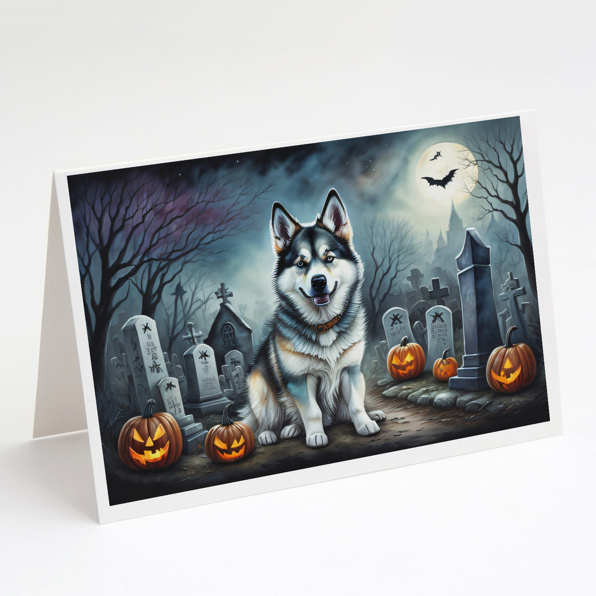 Caroline's Treasures DAC2006GCA7P Alaskan Malamute Spooky Halloween Greeting Cards and Envelopes Pack of 8 Blank Cards with Envelopes Whimsical A7 Size 5x7 Blank Greeting Cards