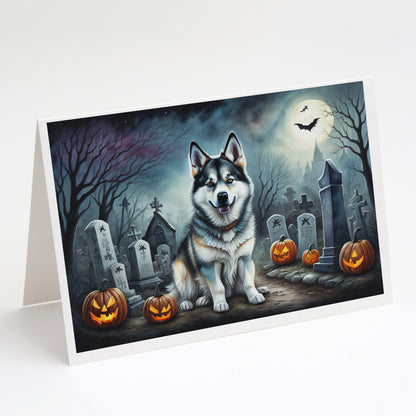 Caroline's Treasures DAC2006GCA7P Alaskan Malamute Spooky Halloween Greeting Cards and Envelopes Pack of 8 Blank Cards with Envelopes Whimsical A7 Size 5x7 Blank Greeting Cards
