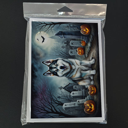 Caroline's Treasures DAC2006GCA7P Alaskan Malamute Spooky Halloween Greeting Cards and Envelopes Pack of 8 Blank Cards with Envelopes Whimsical A7 Size 5x7 Blank Greeting Cards