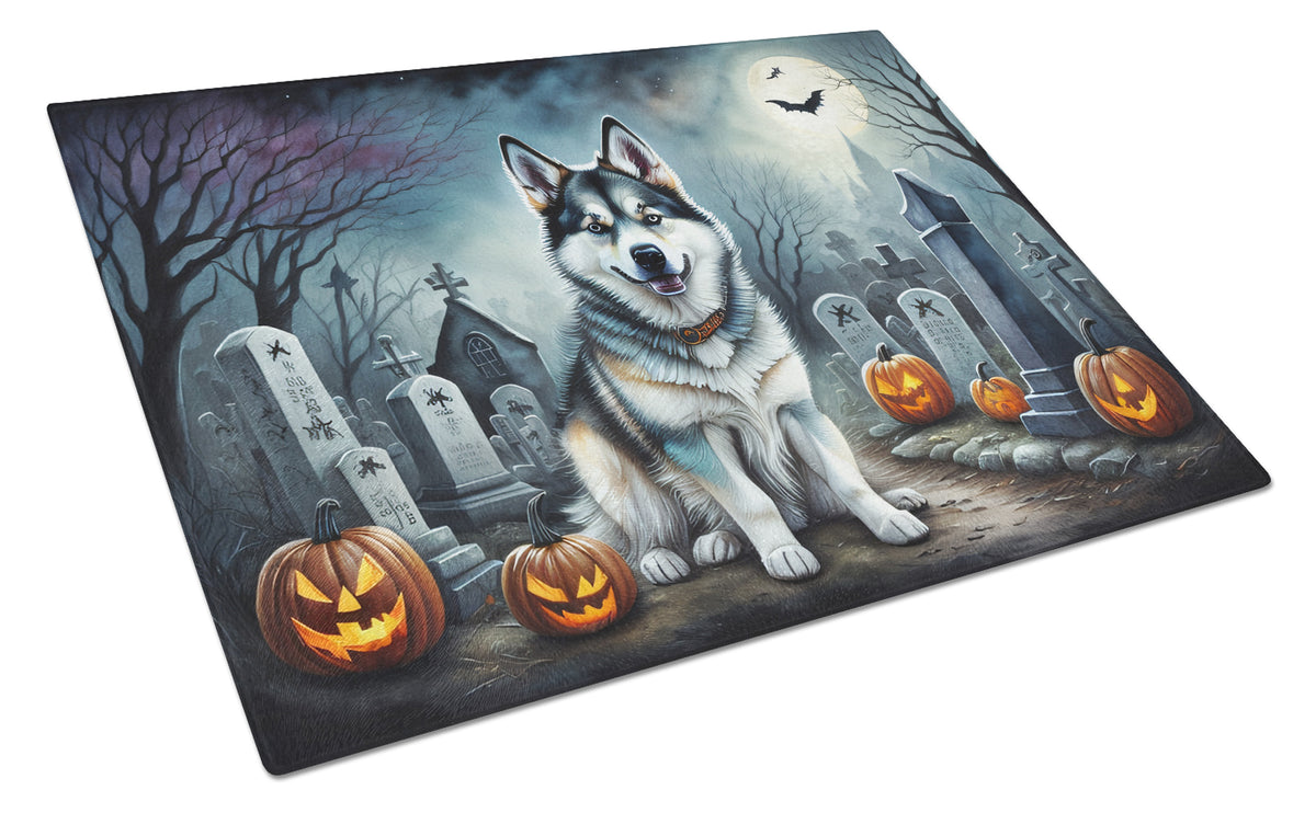 Caroline's Treasures DAC2006LCB Alaskan Malamute Spooky Halloween Glass Cutting Board Large Decorative Tempered Glass Kitchen Cutting and Serving Board Large Size Chopping Board