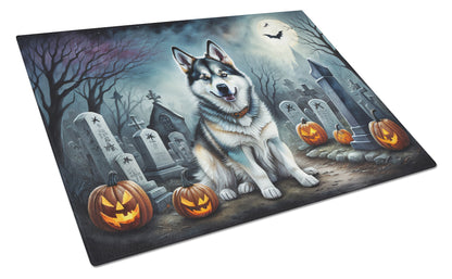 Caroline's Treasures DAC2006LCB Alaskan Malamute Spooky Halloween Glass Cutting Board Large Decorative Tempered Glass Kitchen Cutting and Serving Board Large Size Chopping Board
