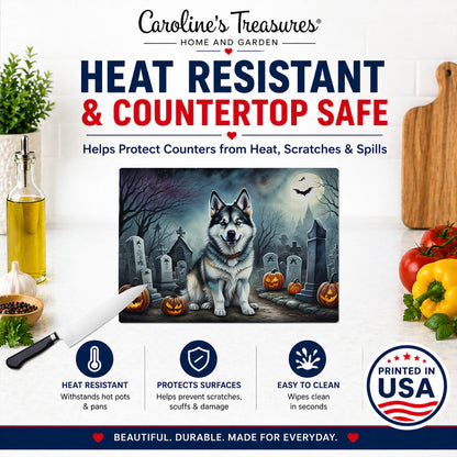Caroline's Treasures DAC2006LCB Alaskan Malamute Spooky Halloween Glass Cutting Board Large Decorative Tempered Glass Kitchen Cutting and Serving Board Large Size Chopping Board