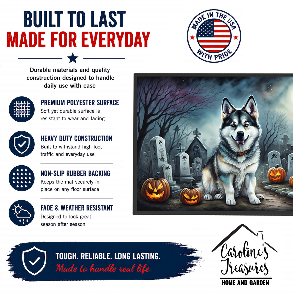 Caroline's Treasures DAC2006MAT Alaskan Malamute Spooky Halloween Doormat 18x27 Front Door Mat Indoor Outdoor Rugs for Entryway, Non Slip Washable Low Pile, 18H X 27W