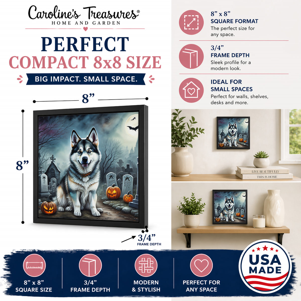 Caroline's Treasures Alaskan Malamute Dogs Framed Metal Wall Art 8x8 In