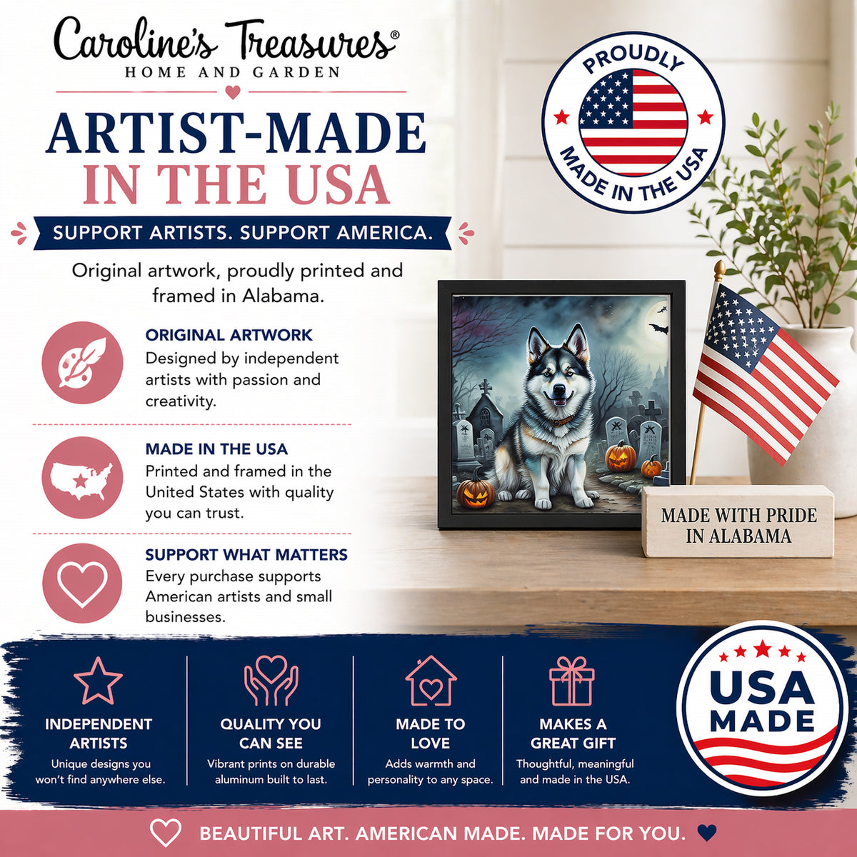Caroline's Treasures Alaskan Malamute Dogs Framed Metal Wall Art 8x8 In