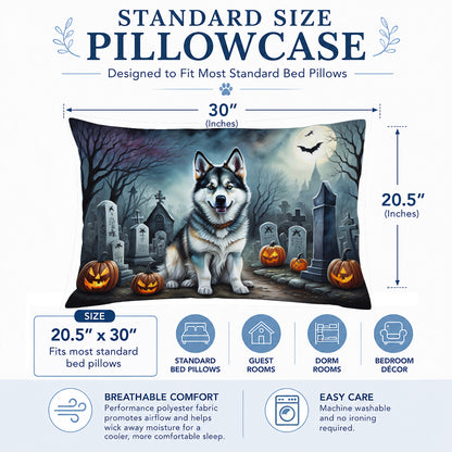 Caroline's Treasures DAC2006PILLOWCASE Alaskan Malamute Spooky Halloween Fabric Standard Pillowcase Lightweight Super Soft Easy Care Decorative Artwork Pillowcase, Standard